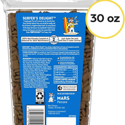 Temptations Cat Treats MixUps Surfer's Delight, Tuna, Shrimp, Salmon Flavor, Crunchy and Soft Cat Treats, 30 oz. Tub