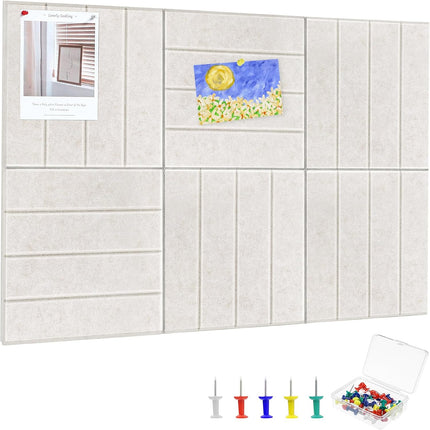 Thboxes Felt Bulletin Board Tiles 36" x 24", 6-Pack Cork Board for Office, Pin Board with 30 Pushpins Cork Boards for Office Decor Walls Organizer, 40 Adhesive Tabs Included - Oatmeal
