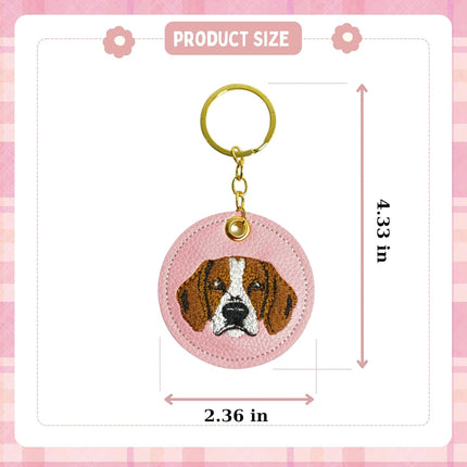 Pink French Bulldog Embroidered Keychain – Handmade PU Leather Dog Bag Charm for Women, Cute Purse Accessory