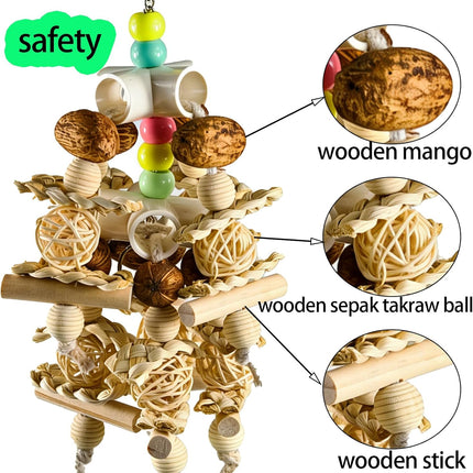 Natural Wooden Parrot Toy - Safe Bird Chewing Toy for Parakeets, Cockatiels, Conures, and Small to Medium Parrots