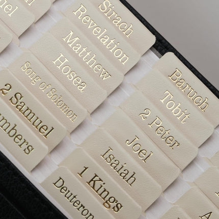 UPAFEXXI-Leather Bible Tabs with Book Summaries, Bible Tabs for Women and Men(Gold Foil Lettering) Large Print Stickers, Easy to Read and Apply, 80 Chapters Labels for Easy Navigation(Cream)