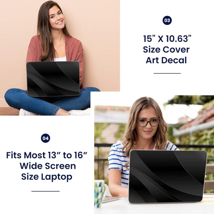 LSS 15 15.6 Inches Laptop Notebook Skin Sticker with 2 Wrist Pads - Reusable Cover Protector Vinyl Sticker Cover Decal Fits 13" - 16" HP Asus Acer Samsung - Black Waves