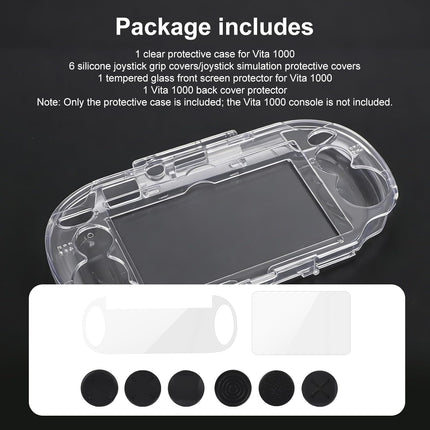 Clear Crystal Hard Shell Case Set for Vita 1000 PCH-1000 Game Console, Clear Protective Case with Tempered Glass Protective Films & Joystick Caps for Retro Game Enthusiasts