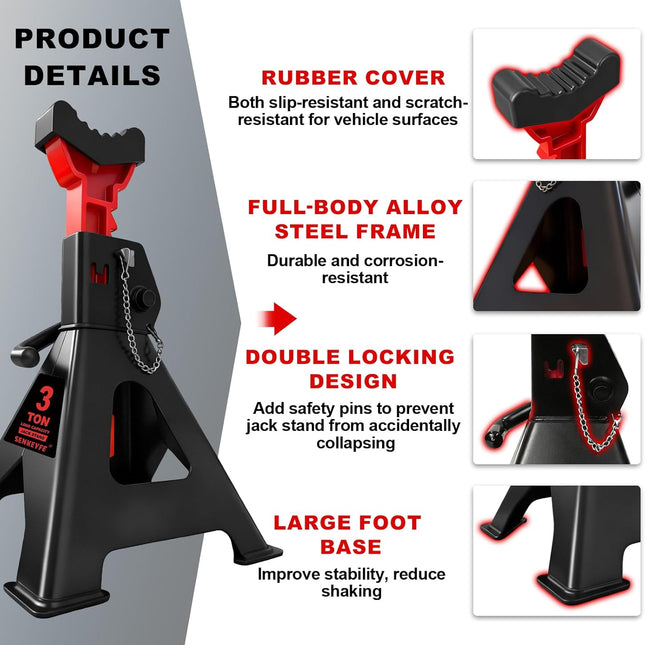 3 Ton Adjustable Jack Stands, 11-17 in., 1 Pair
