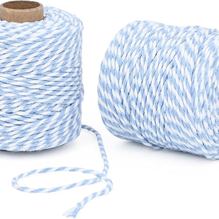 Cotton Twine String,2mm Thick, 164 Feet per Roll, 2 Pack, for Crafts Gift Wrapping Baking Holiday Decor,Blue and White