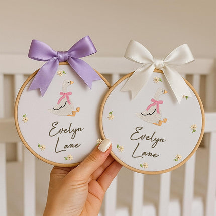 Personalized Baby Name Sign Welcome Baby Announcement Sign Newborn Baby Embroidery Hoop with Bows Baby Hospital Name Sign Custom Infant Baby Name Baby Shower Gifts (08)