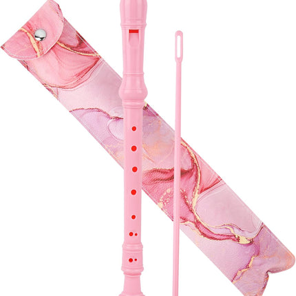 Recorder Instrument for Beginner Adults,8-Hole Soprano Descant Recorder Music Flute with with Cleaning Rod & Leather Case For Home Entertainment(2-Pink Splash-ink）