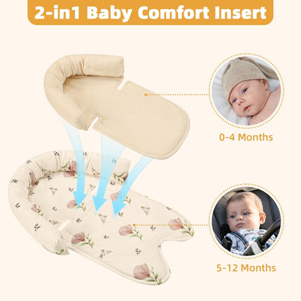 SWESEN Infant Car Seat Insert & Strap Covers, Car Seat Head Support for Baby Girls Boys, 2 in 1 Soft Plush Car Seat Insert for Newborns, for Infants Aged 0-12 (Simple Floral)
