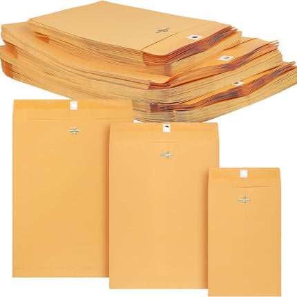 HOIGON 120 Pack 3 Sizes Clasp Envelopes, Kraft Paper Catalog Envelopes with Metal Clasp for Document Filing, Storage and Mailing (6x9, 9x12, 10x13 Inches)