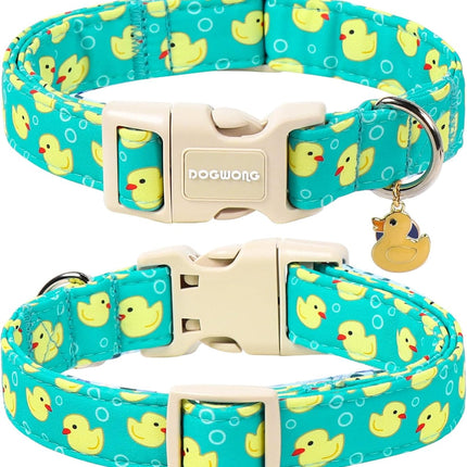 DOGWONG Ducky Pattern Cute Collar, Spring Summer Female Male Collars Pets Gift Adjustable Heavy-Duty Duck Pet Collars for Small Dogs, Neck 11-16 inches