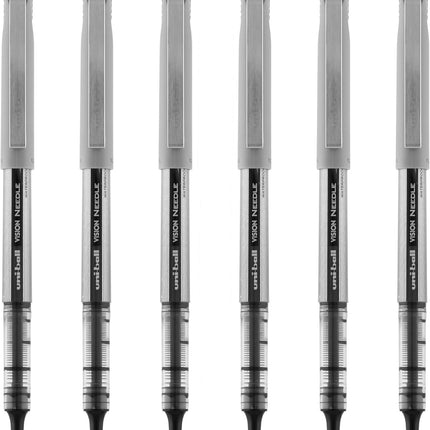 uniball Vision Needle Rollerball Pen, Fine Point (0.7mm), Black Ink, 6 Pens