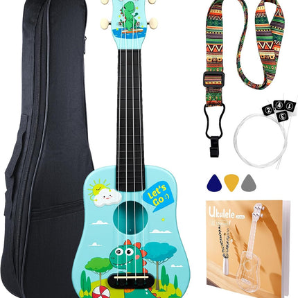 21 Inch Soprano Ukulele for Beginners Kids Adults & Students, Nylon Strings Hawaiian Ukelele Starter Kit with Gig Bag Strap Picks Extra Strings, Portable Musical Instrument Holiday Gift(Blue)