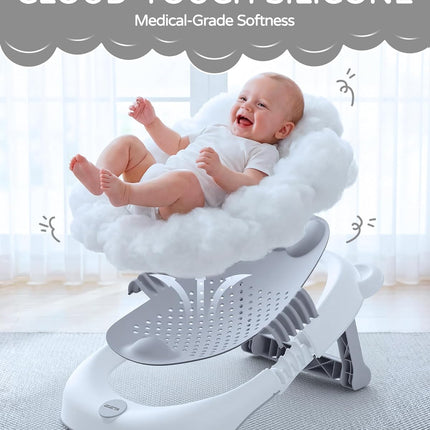 ISELECTOR Baby Bath Support Foldable Baby Bathtub Bath Tub for Newborn Infant Baby Bath Seat with Non-Slip Suction Cup 0-6 Months Infant Essentials Must Haves Ideal for Newborn Gifts （Grey）