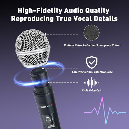 Wireless Microphones - AI Auto Match Channel Mics, Upgraded 2.4GHz 500FT Extra-Long Range Stable Receiving Rechargeable Microfono Inalambrico for Karaoke Singing DJ Church Classroom