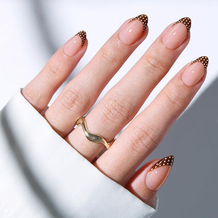 French Tip Press On Nails Short Almond 32Pcs 16 Sizes Reusable