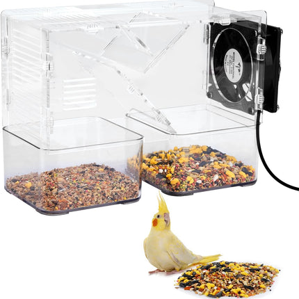 Bird Seed Husk Separator - Transparent Acrylic Seed Cleaner with Adjustable Speed Fan | Fast & Washable Shell Remover for Parrot, Cockatiel & Parakeet Food