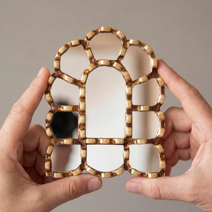 Handmade Peruvian Mirror Small Arch – Small Accent Mirror 6" – Gold Bronze Leaf Mirrors for Gallery Wall & Home Decor