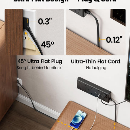 10Ft Extension Cord with Multiple Outlets, Flat Plug Power Strip - photo 5