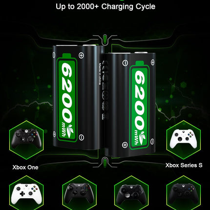 Ponkor Rechargeable Battery Packs for Series X|S/Xbox One, 2 x 6200 mWh Batteries with Charger for Xbox One S/X/Elite Controller Battery Pack Xbox Series X S Skin