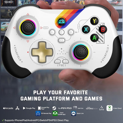 Joso Mobile Gaming Controller for iPad/iPhone/Tablet, Cloud Controller Remote Joystick for iOS/Android, Wireless Switch Controller with Macro Buttons/Hall-Rocker/Hall-Trigger - Starry Star White