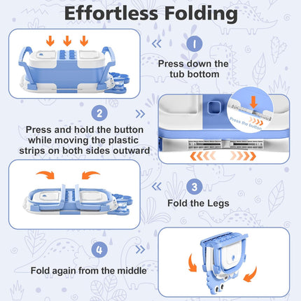 MoreFeel Collapsible Baby Bathtub for Newborn with Thermometer & 1 Hooded Towel & 1 Soft Floating Cushion,Portable Travel Bathtub with Drain Hole, Durable Foldable Baby Tubs for Infants to Toddler