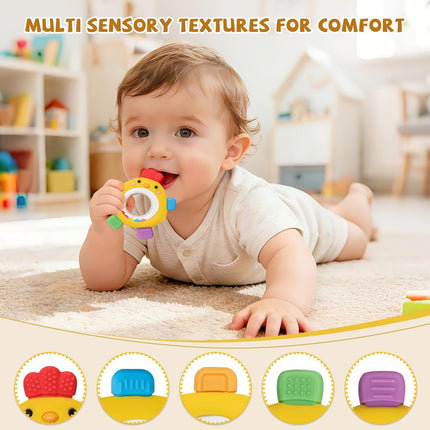 Baby Teething Toy for Babies Over 3 Months, BPA-Free Silicone Teether, Teething Relief & Fun Play with Rattle, Perfect Baby Gift & Infant Toy