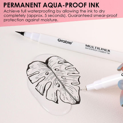 Grabie Black Ink Waterproof Multiliner Drawing Pen Set of 6, Professional Smudge-proof Archival Fineliners, Precision Micro-Line Pens for Artists, Sketching, Illustration, 6 Assorted Nib Sizes