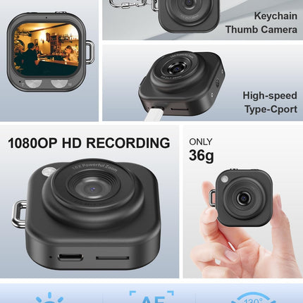 W & O Mini Keychain Digital Camera,1080p Mini Camera Charms with 32GB Card,Small Cameras for Photography with Long Battery Life,Pocket-Size Keychain Camera with Chain for Vlog, Party,Travel (Black)