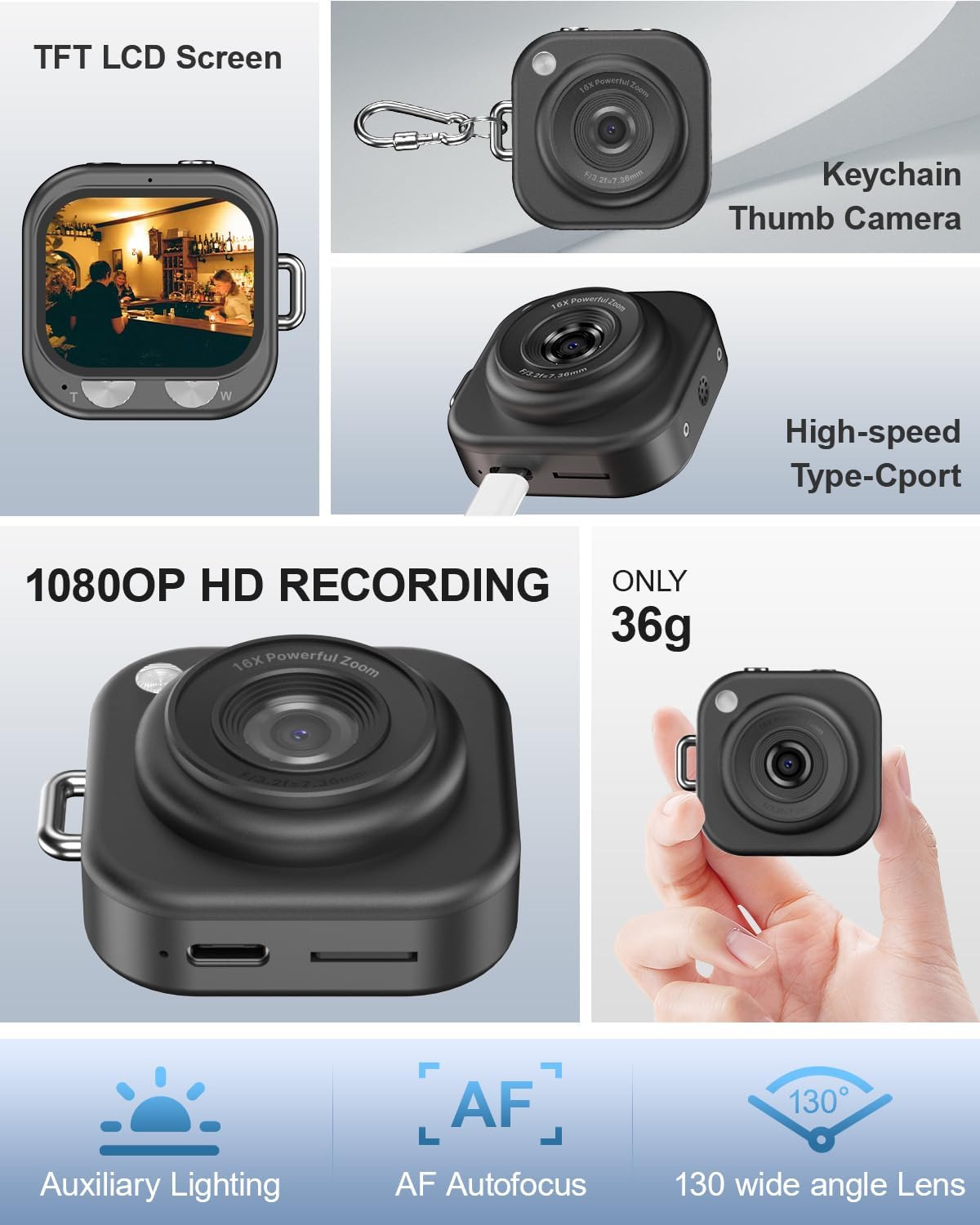 Mini Keychain Digital Camera, 1080p Pocket-Size Camera Charm with 32GB Card and Chain, Black - photo 3