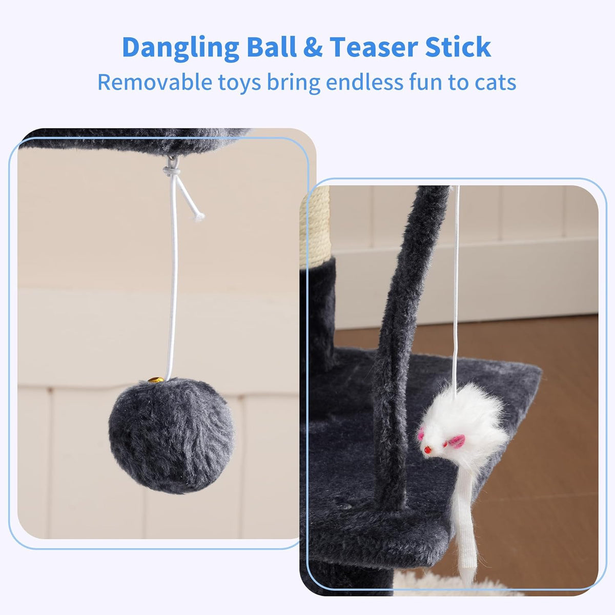 Smoky Gray Indoor Cat Tree with Toy, Plush Perch, Hammock and Sisal Scratching Posts - photo 4
