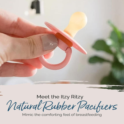 Itzy Ritzy Natural Rubber Newborn Pacifiers (Set of 2) – Baby Pacifiers with Cherry-Shaped Nipple & Large Air Holes for Added Safety; Set of 2 Binkies in Blossom & Rosewood (Ages 0 – 6 Months)