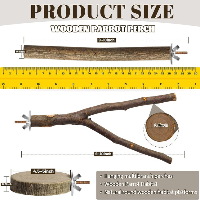 8 Pack 9 Inch Natural Wood Bird Perches, L Size