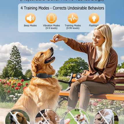 Dog Shock Collar with Remote Control for Dogs 10–120lbs, IPX7 Waterproof Dog Training Collar with Security Lock, 4 Safe Training Modes, Rechargeable Long Battery Life for Small Medium Large Dogs Gry
