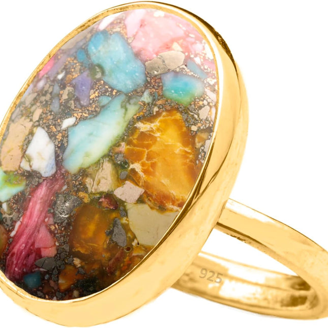 Natural Oval Crystal Ring, 24K Vermeil & 925 Silver