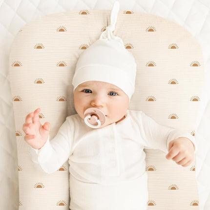 Konssy Muslin Baby Lounger Cover 2 Pack, 100% Cotton Newborn Lounger Cover, Soft and Breathable Baby Nest Slipcover for Boys Girls (Camel,Sun)