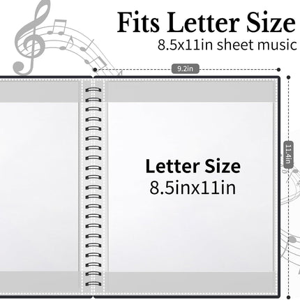 Sheet Music Folder 1 Pack, 40 Sleeves Hold 80 Pages, Easy to Annotate Pages, Music Binder with Spiral Binding that Stays Open and Lays Flat, Includes Label, Black