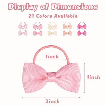 Hair Ties for Baby Girls - 42PCS Small 2 inches Hair Bows, Elastic Rubber Ties Ponytail Holders for Infants Toddlers Kids in 21 Color Pairs