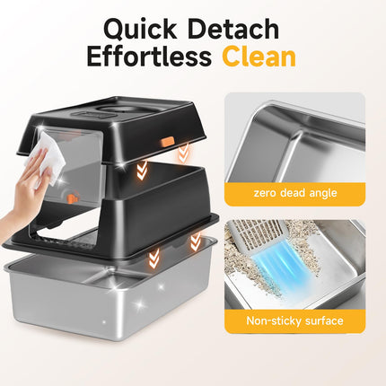 XL Enclosed Stainless Steel Litter Box with Lid,Black