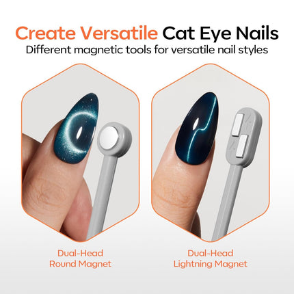 modelones Cat Eye Magnet Set, Heart Nail Art Tool Strong Magnetic Pen Double Head Round Magnets Stick Wand Diverse French Moon Floral Cateye Effect DIY Professional Manicure Gift for Women
