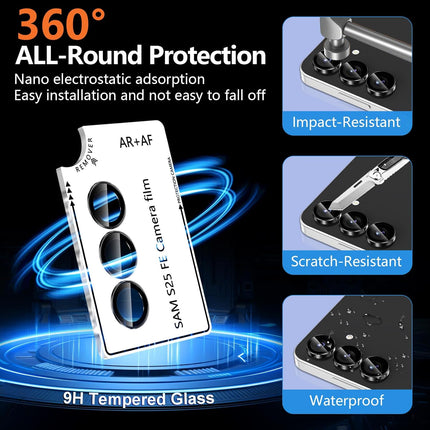 for Samsung Galaxy S25 FE Camera Lens Protector, Individual Metal Ring Tempered Glass Lens Cover, [Strong Adsorption] Scratch Resistant Ultra-Thin HD Clear Lens Cover, 1 Set-Black Ring