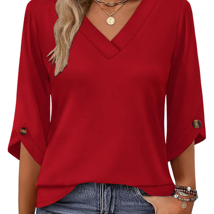 3/4 Length Sleeve Womens Tops Dressy Casual Blouses V Neck T Shirts Summer Tops Spring Outfits Loose Fit