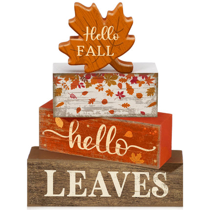4 Pcs Thanksgiving Table Decor Wooden Stacked Maple Leaf Fall Decor