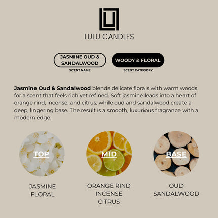 Jasmine, Oud & Sandalwood Scented Soy Blend Jar Candle, 9 Oz.