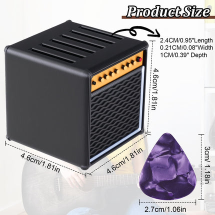 22Pcs Guitar Picks Holder Box, Vintage Amp Guitar Pick Holder with 21 Celluloid Guitar Picks, 3D Printed Retro Pick Storage Box & Display Stand for Guitarists and Music Enthusiasts