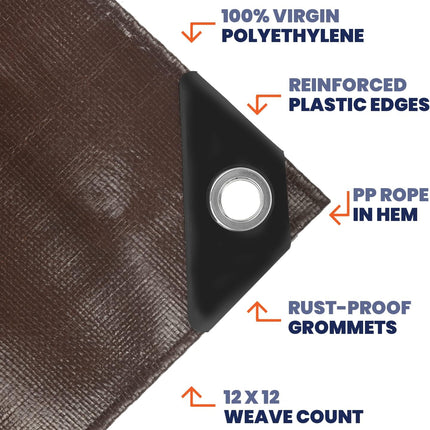 Tarpco Safety Heavy Duty 7 Mil Tarp Cover, Waterproof, UV Resistant, Rip and Tear Proof, Poly Tarpaulin with Reinforced Edges for Roof, Camping, Patio, Pool Cover, Boat (Brown/Black 24′ X 36′)