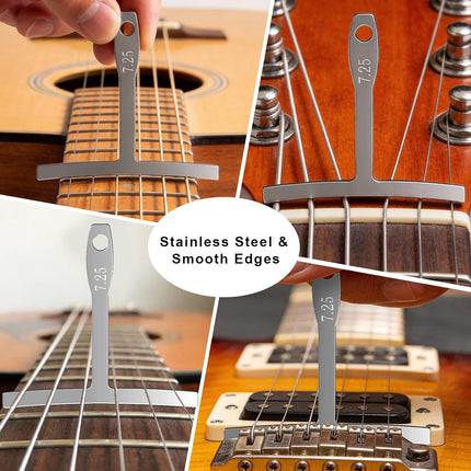 10 Pcs Guitar Luthier Tools Include 9 Pcs Understring Guitar Radius Gauge and 1 String Action Height Gauge Ruler, Measuring Setup Tool Kit for Guitar Bass