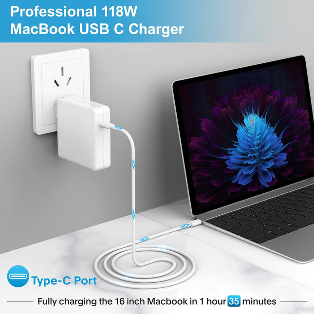 Book Pro Charger-118W USB C Fast Charger Power Adapter Compatible with