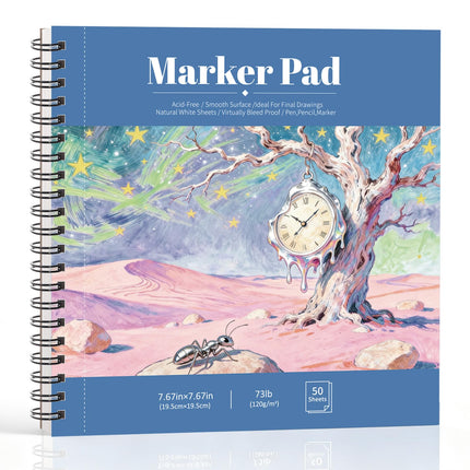 Bloc de papel para rotuladores de 50 hojas, 7.6 × 7.6 in, 120gsm, cuaderno de bocetos para rotuladores de alcohol