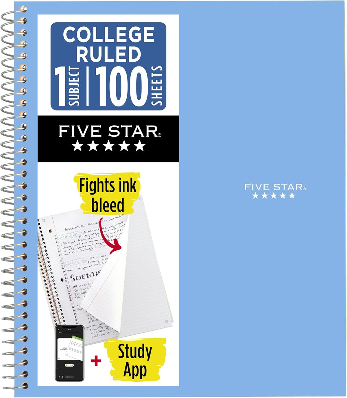 Spiral Notebook + Study App, 1 Subject, College Ruled, 8.5 x 11, 100 Sheets, Blue