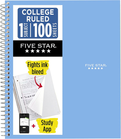Spiral Notebook + Study App, 1 Subject, College Ruled, 8.5 x 11, 100 Sheets, Blue